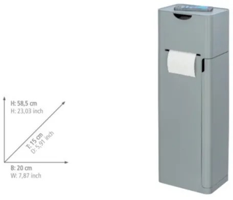 WENKO 24213100 - Scopino per WC IMON 20x58,5 cm grigio