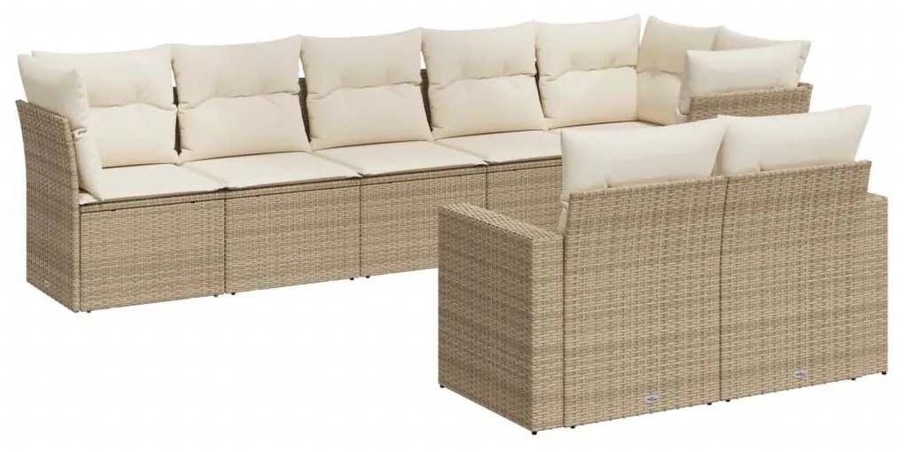 Set Divano da Giardino 8 pz con Cuscini Beige in Polyrattan