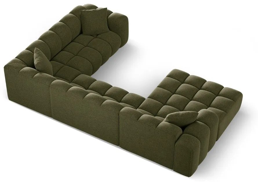 Divano angolare verde (con penisola a destra/a U) con rivestimento in ciniglia Treno – Cosmopolitan Design