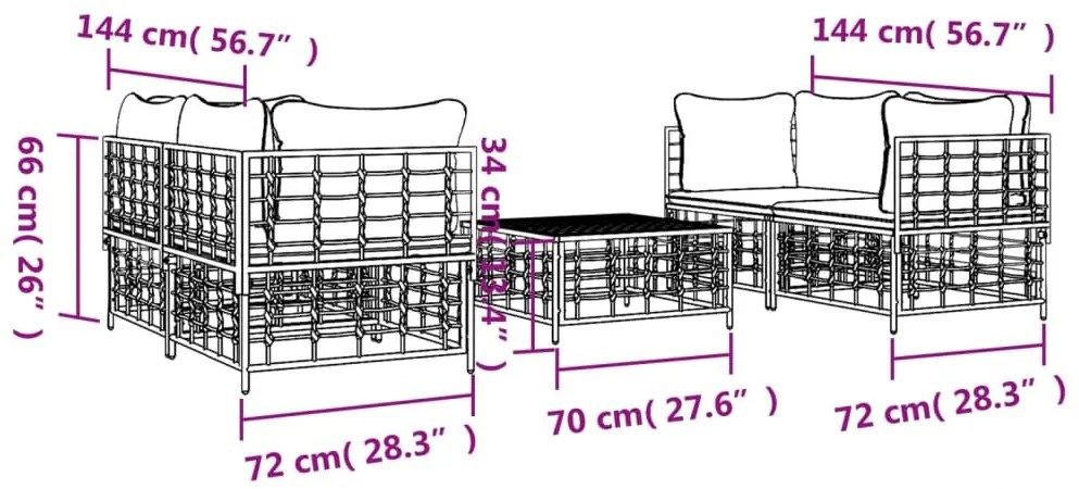 Set Divani da Giardino 5 pz con Cuscini Antracite in Polyrattan