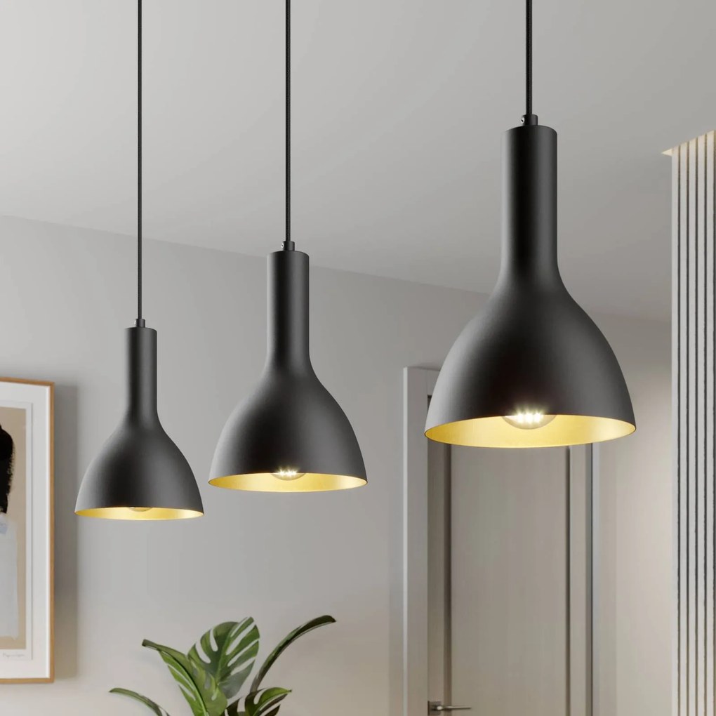 Arcchio lampada a sospensione Cosmina, a 3 luci, lunghezza 90 cm, nero