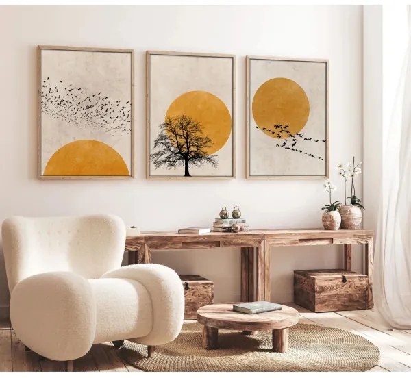 Set di 3 quadri incorniciati 50x70 cm beige/arancione