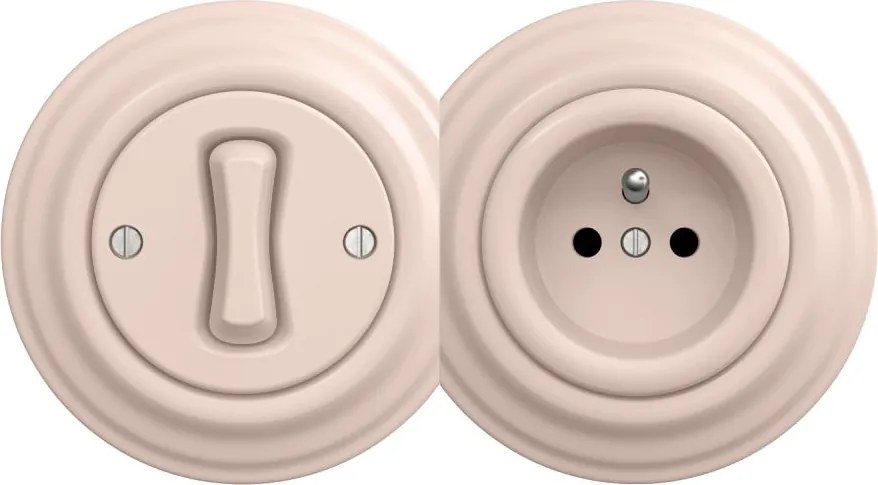 Kliklap - Interruttore unipolare retrò n. 1 e presa 230 V con cornice in rosa antico