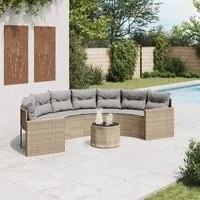 Divano Giardino Tavolo e Cuscini Semicircolare Beige Polyrattan 3318519