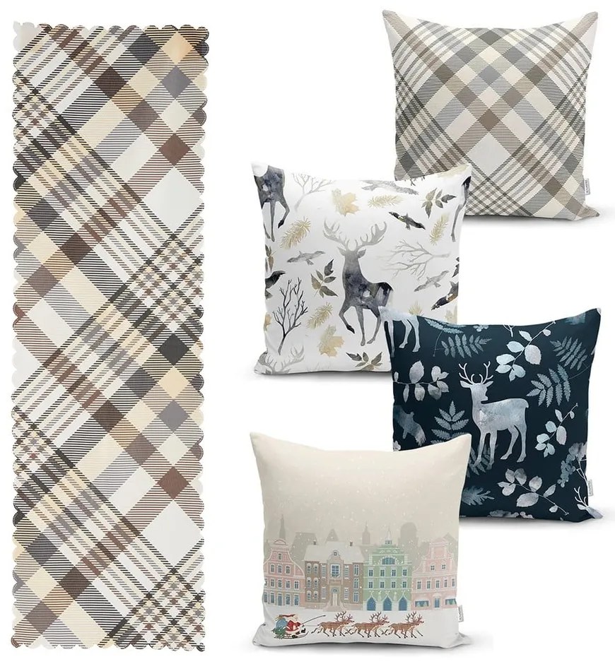 Set di 4 federe natalizie e runner da tavola Stagione delle vacanze - Minimalist Cushion Covers