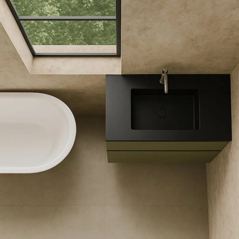 Mobile da bagno sospeso sotto lavabo L 99.5 x H 60 x P 45.5 cm verde salvia opaco, 2 cassetti Fusion