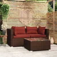 Set Divano da Giardino 3 pz con Cuscini in Polyrattan Marrone 317543