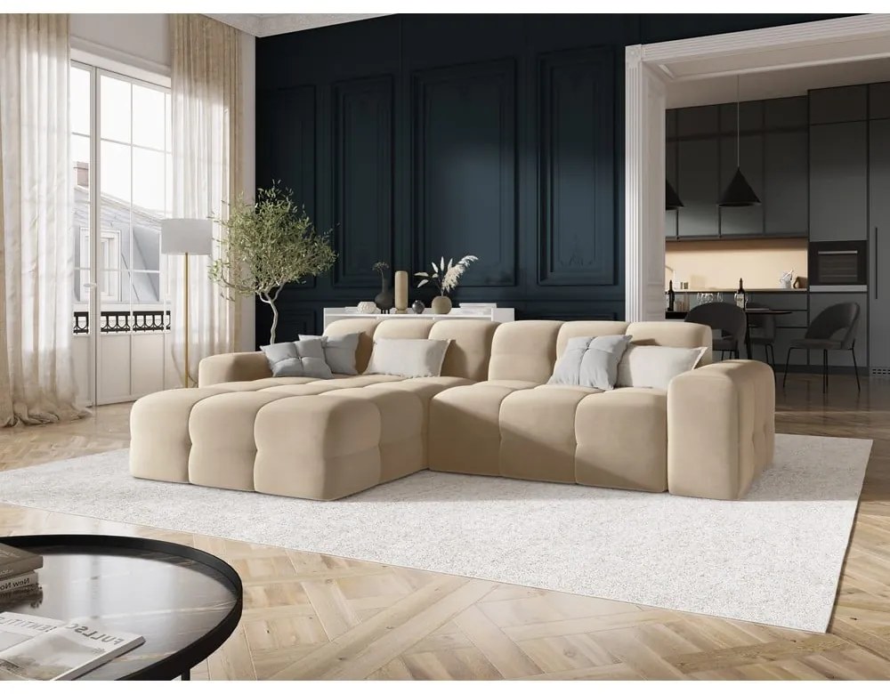 Divano angolare in velluto beige (angolo sinistro) Kendal - Micadoni Home