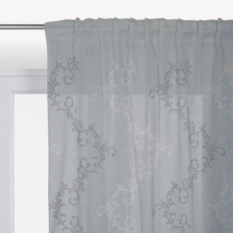 Tenda Matilde bianco/grigio, fettuccia 140x290 cm