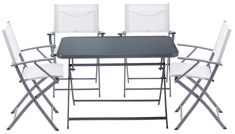 Set tavolo e sedie Emys NATERIAL in acciaio bianco per 4 persone