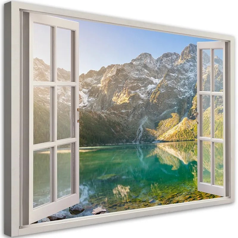 Quadro su tela, Finestra del lago nelle montagne Natura  Dimensioni 60x40