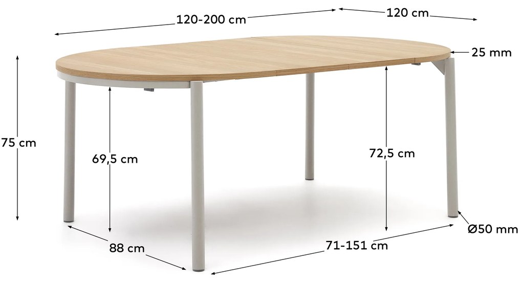 Kave Home - Tavolo rotondo allungabile Montuiri impiallacciatura di rovere e gambe d'acciaio finitura