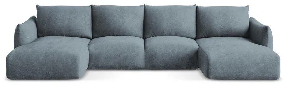 Divano angolare blu allungabile (a U) con rivestimento in ciniglia Leila – Makamii