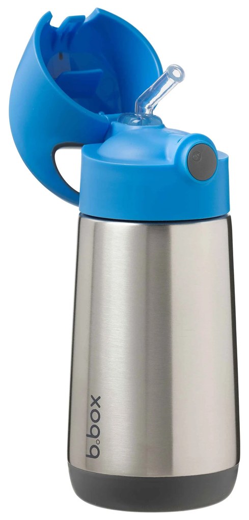 Bottiglia termica con cannuccia 350 ml – blu/grigio