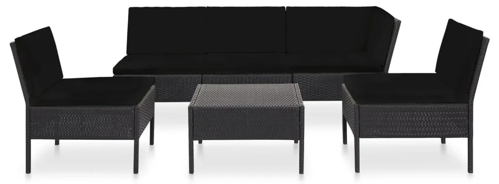 Set Divani da Giardino 6 pz con Cuscini in Polyrattan Nero