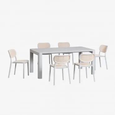 Set tavolo rettangolare Arnadine (180x100 cm) e 6 sedie da pranzo - Sklum