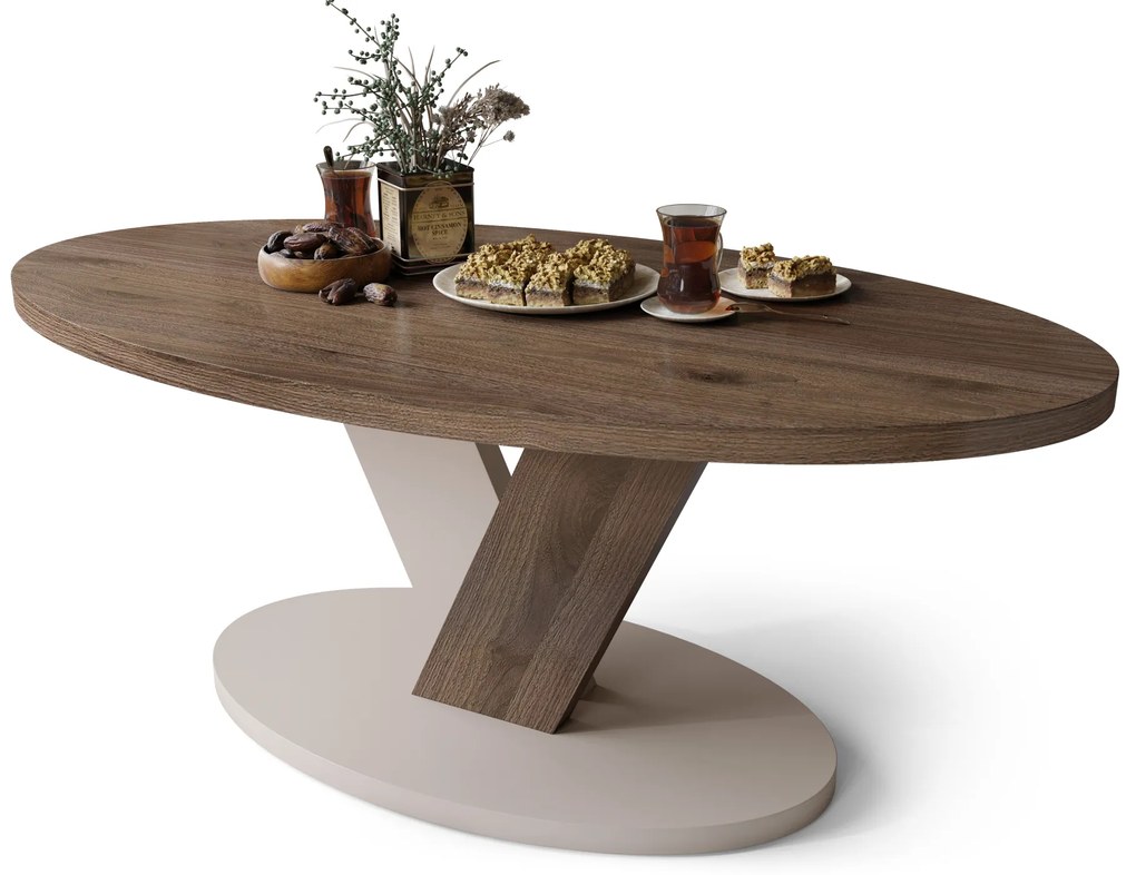 LOVA Noce Elegante/Beige Taupe – TAVOLINO OVALE 110x60 cm TAVOLINO DA CAFFÈ MODERNO