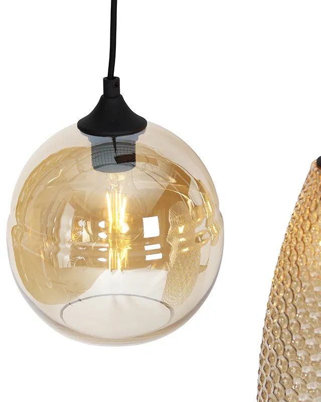 Lampadario Art Déco nero con vetro ambrato 8 luci - Hanne