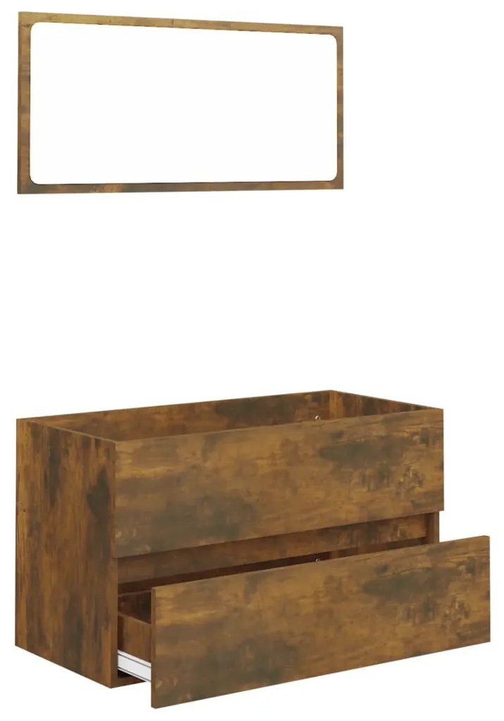 Set mobili da bagno 2 pz rovere fumo in legno multistrato