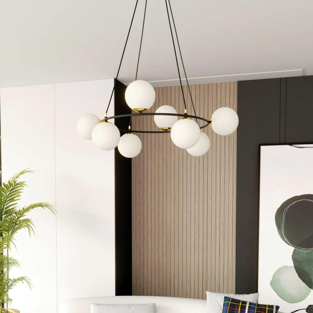Lampadario a Sospensione AZURA 8 OPAL Colore del corpo Nero e Bianco