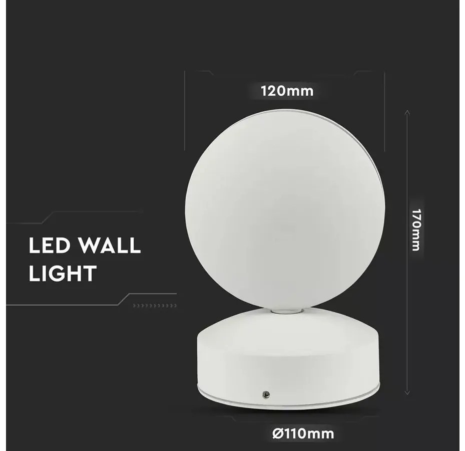 Applique Lampada LED da Muro o Soffitto 7W 3000K Carcassa Bianca Fascio Stretto 360 Gradi IP65 SKU-8217