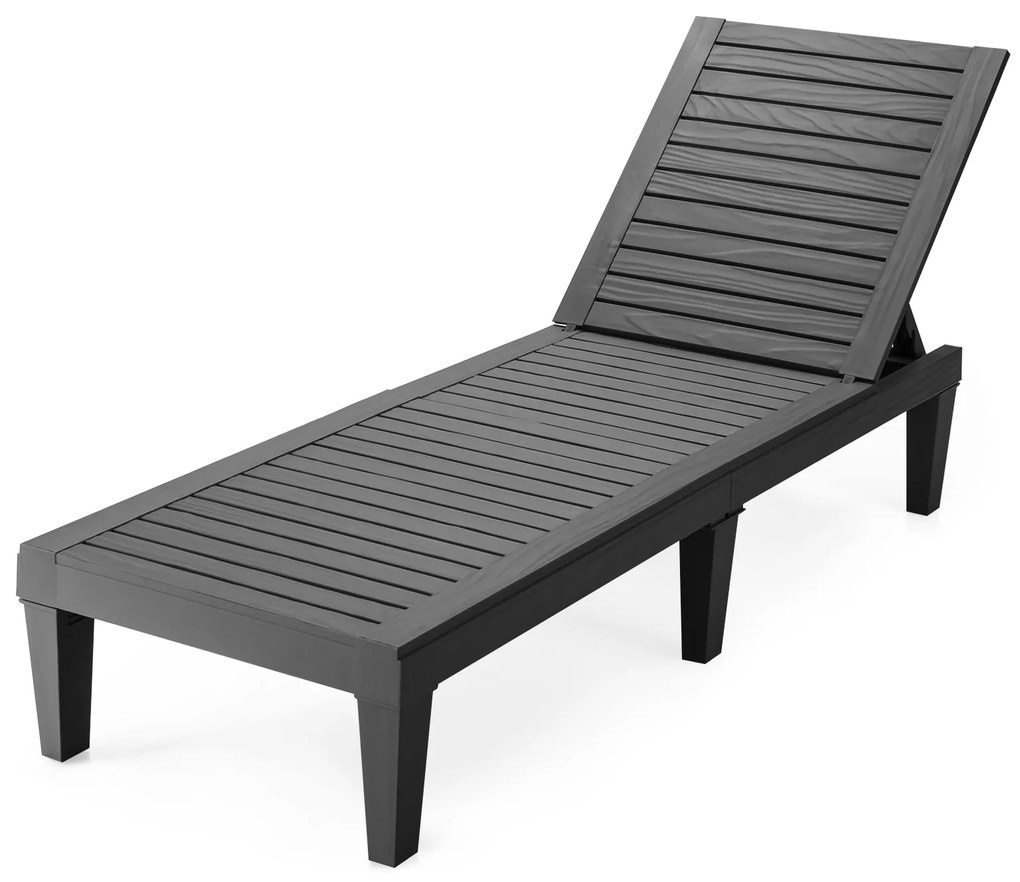 Costway Chaise longue da esterno con schienale regolabile, Sedia reclinabile resistente alle intemperie per cortile Nero