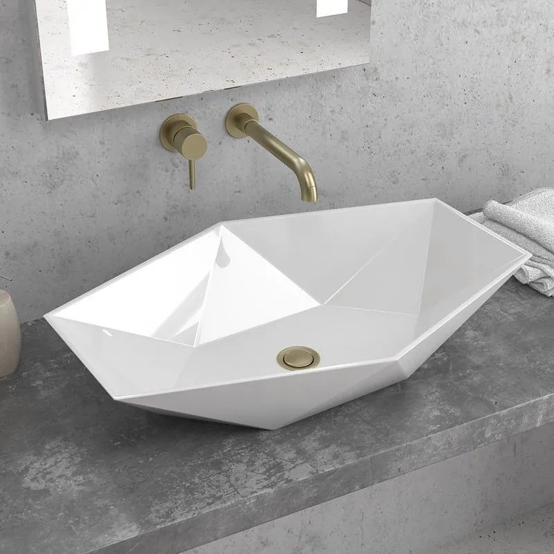 Kamalu - lavabo da appoggio 64cm esagonale bianco | litos-k64