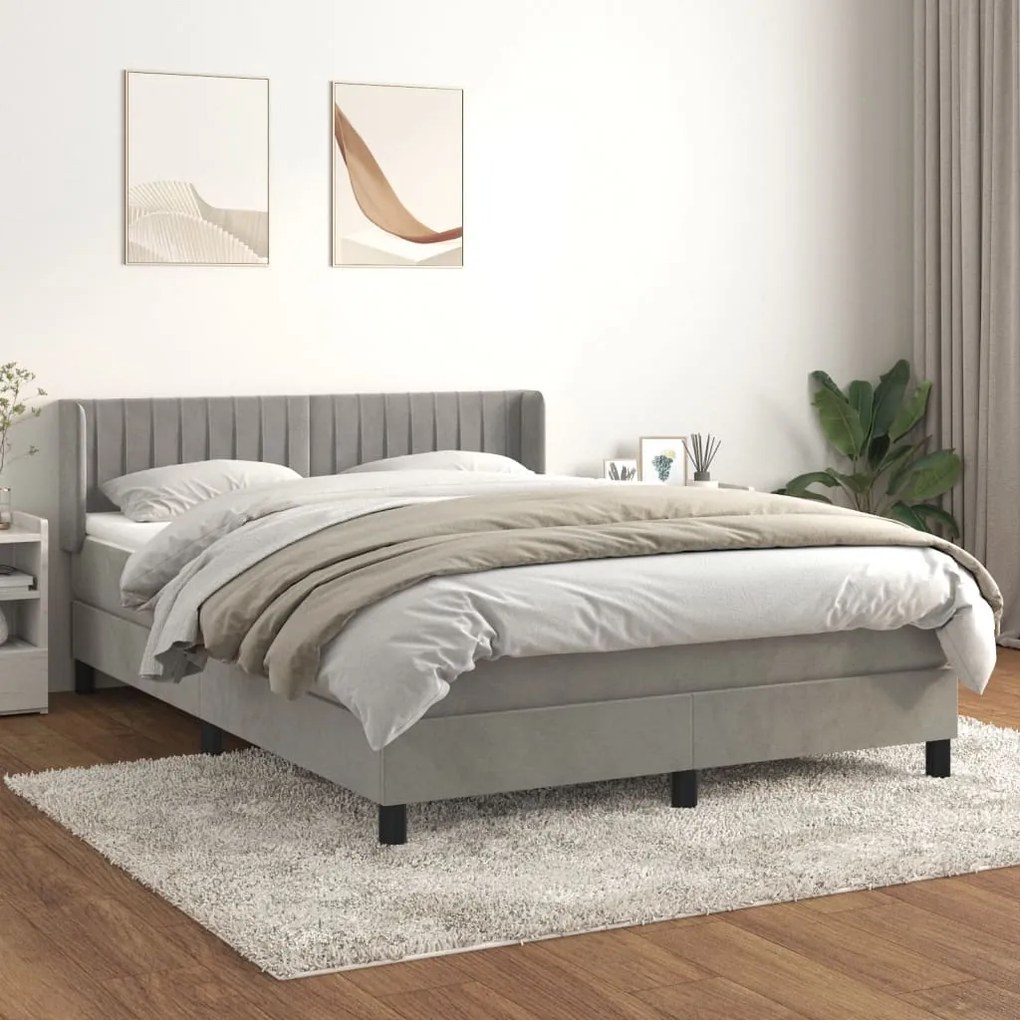 Giroletto A Molle Con Materasso Grigio Chiaro 140x190cm Velluto /