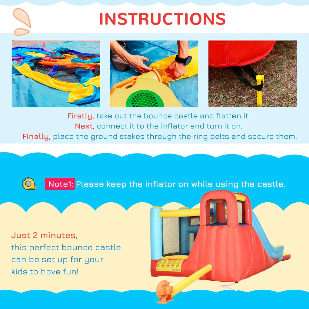Castello Giostra Gonfiabile 435x245x200 cm con Scivolo Piscina e Pompa Multicolor...