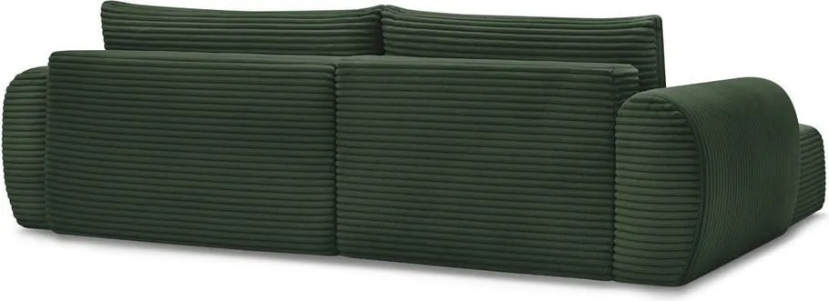 Divano angolare in verde scuro allungabile (con penisola a sinistra) con rivestimento in velluto a coste Lucien – Bobochic Paris