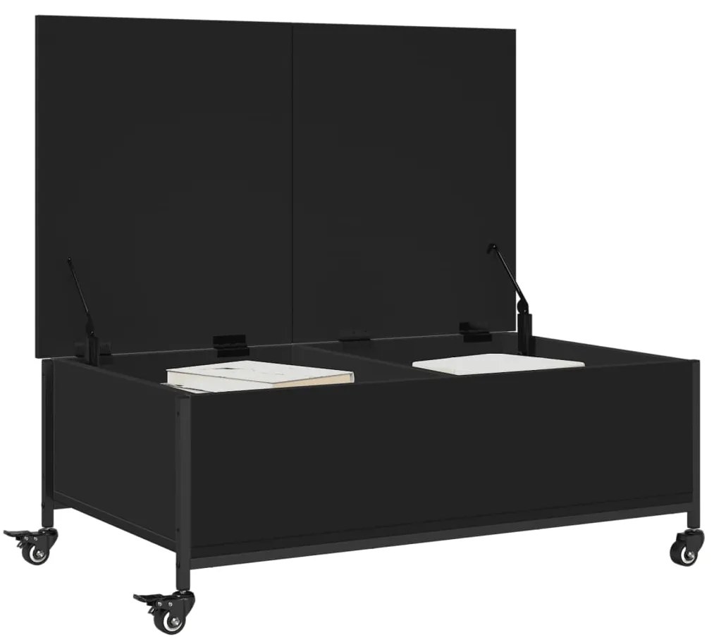 Tavolino salotto con ruote nero 91x55x34 cm legno multistrato