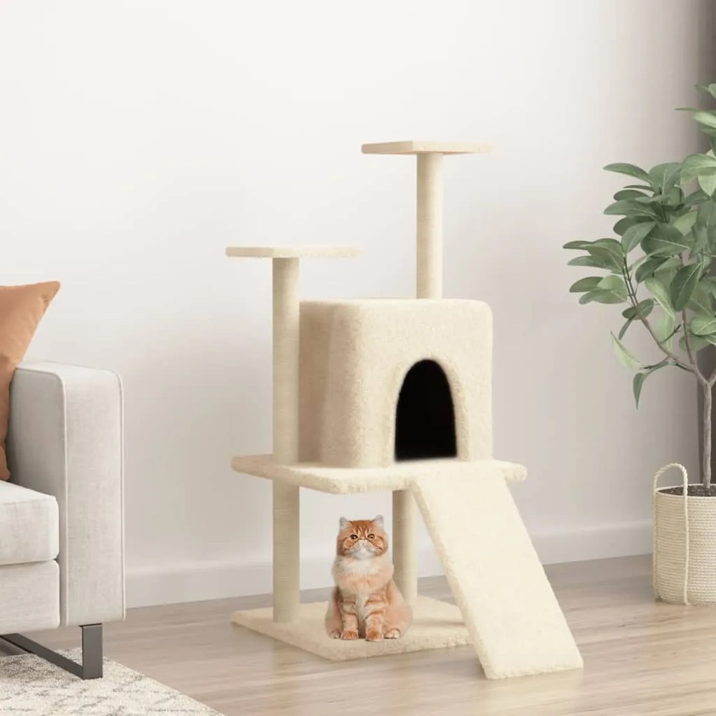 Albero per gatti con tiragraffi in sisal crema 110 cm