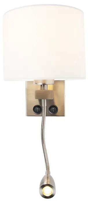 Lampada da parete moderna in acciaio con paralume bianco - Brescia