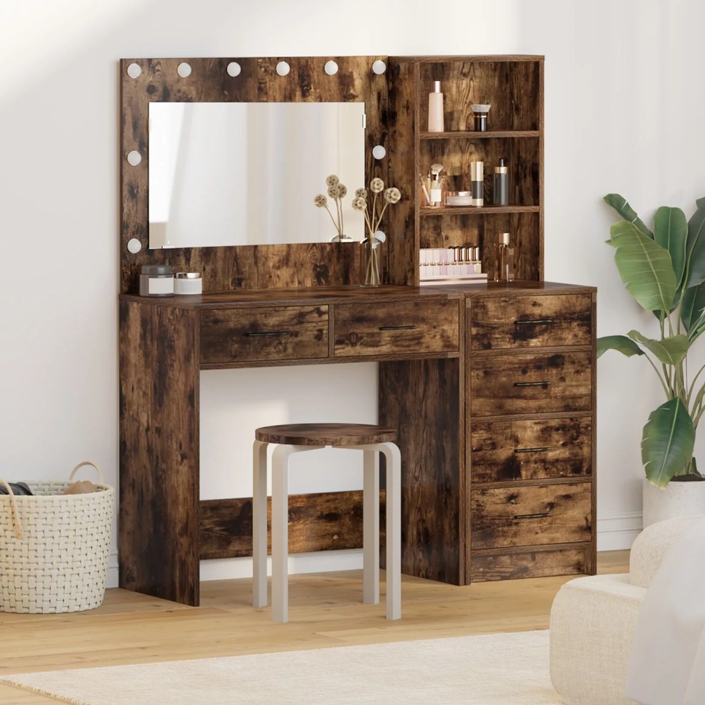 Set da toeletta 2 pezzi con led in legno ingegnerizzato rovere affumicato