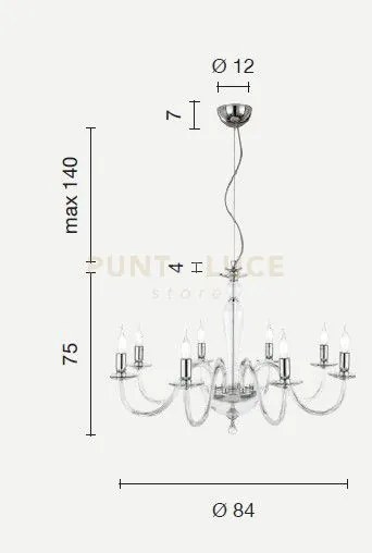 Lampadario paganini 8 luci rubino cromo attacco e14 d.84cm