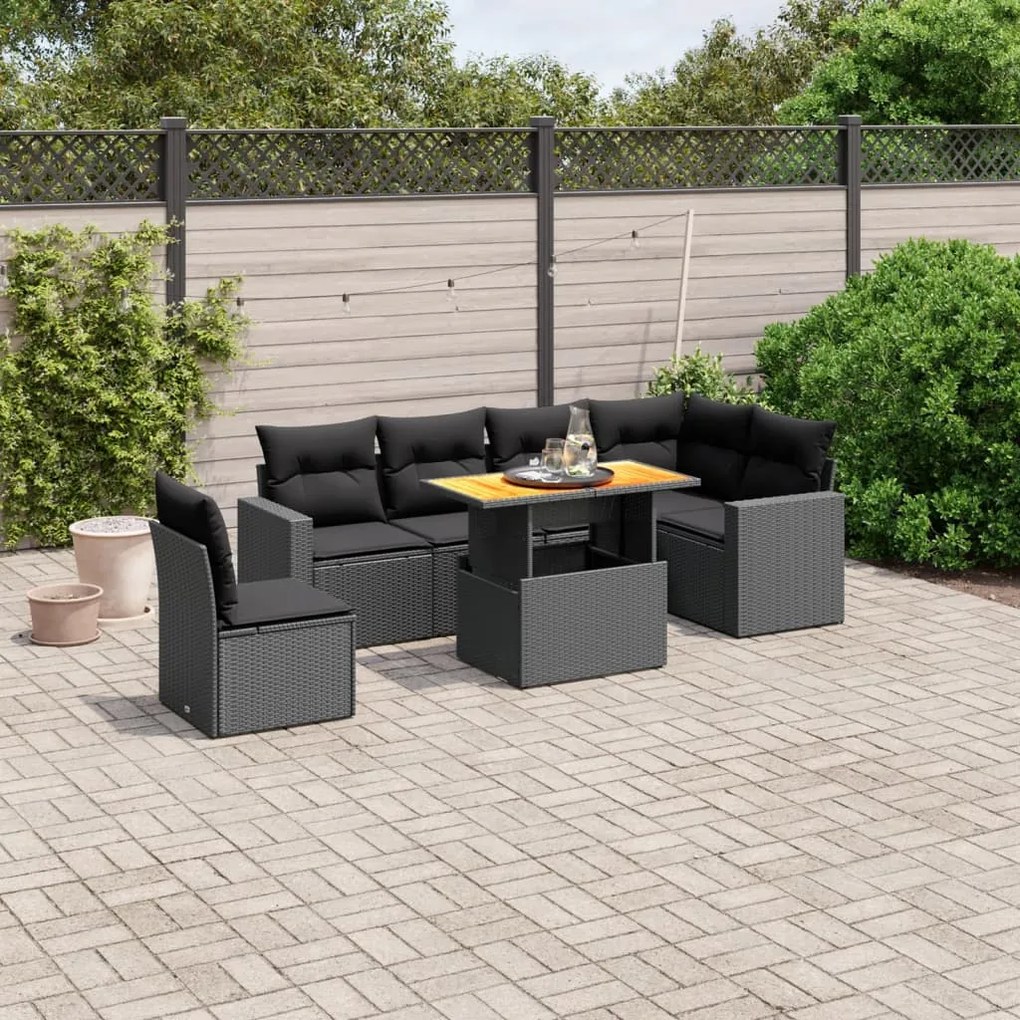 Set divani da giardino con cuscini 7pz nero polyrattan