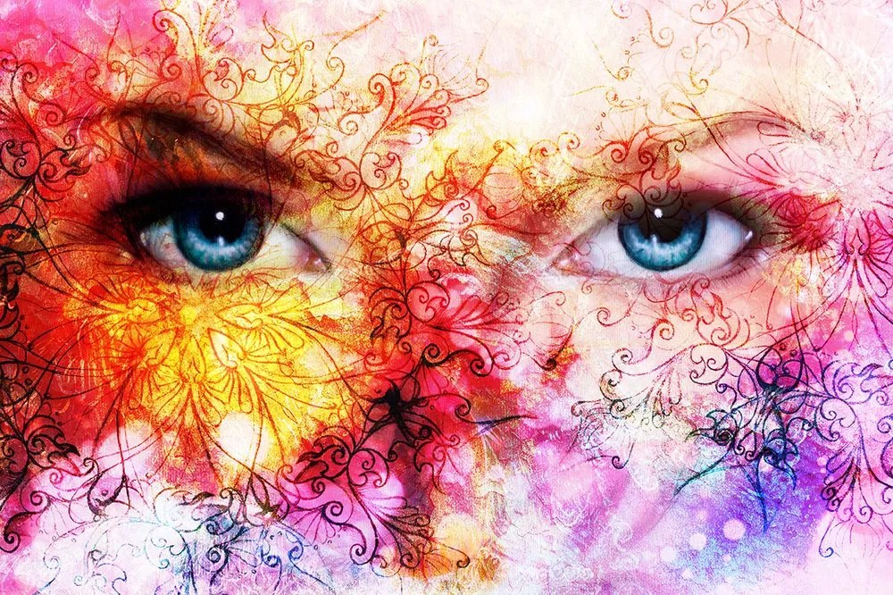 Carta da parati – Occhi blu con elementi astratti