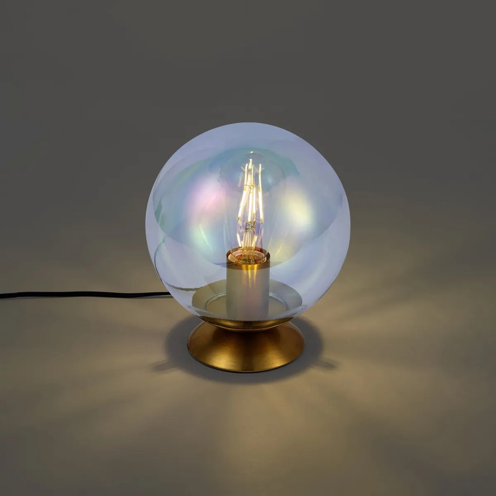 Lampada da tavolo Art Déco ottone con vetro fumé arcobaleno - Pallon
