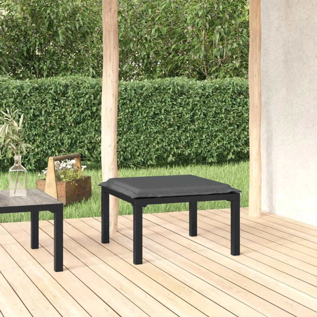 Poggiapiedi da giardino con cuscino in polyrattan nero e grigio