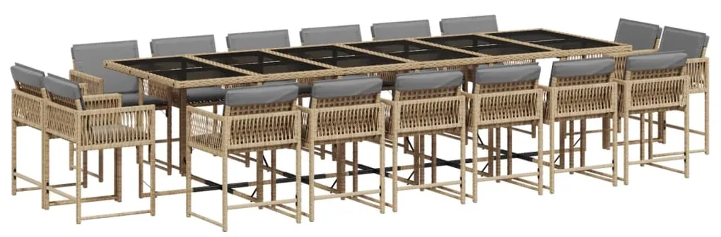 Set pranzo da giardino 17 pz con cuscini beige misto polyrattan
