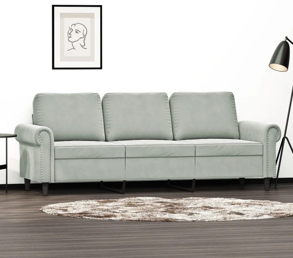 Divano A 3 Posti Grigio Chiaro 180 Cm İn Velluto /