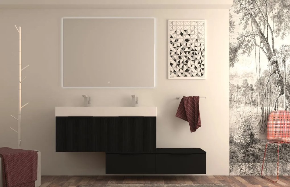 Mobile da bagno sospeso sotto lavabo L 120 x H 43 x P 44 cm nero laccato opaco, 2 cassetti BADEN HAUS Modula