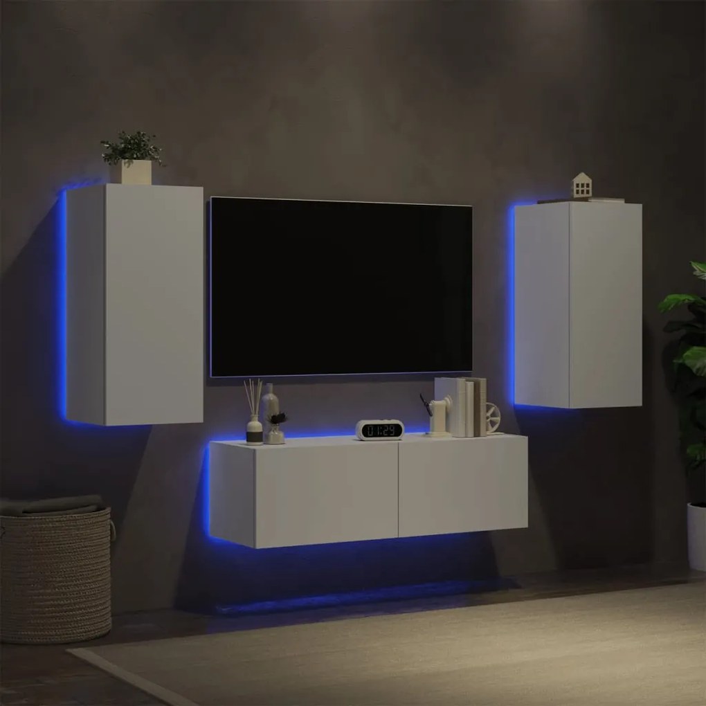 Mobili tv a muro 3pz con luci led bianchi