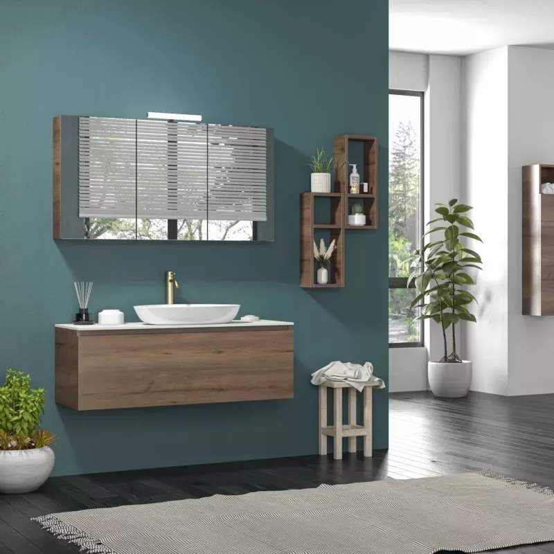 Mobile bagno 120 cm con piano da appoggio in solid surface bianco SP-120C - KAMALU