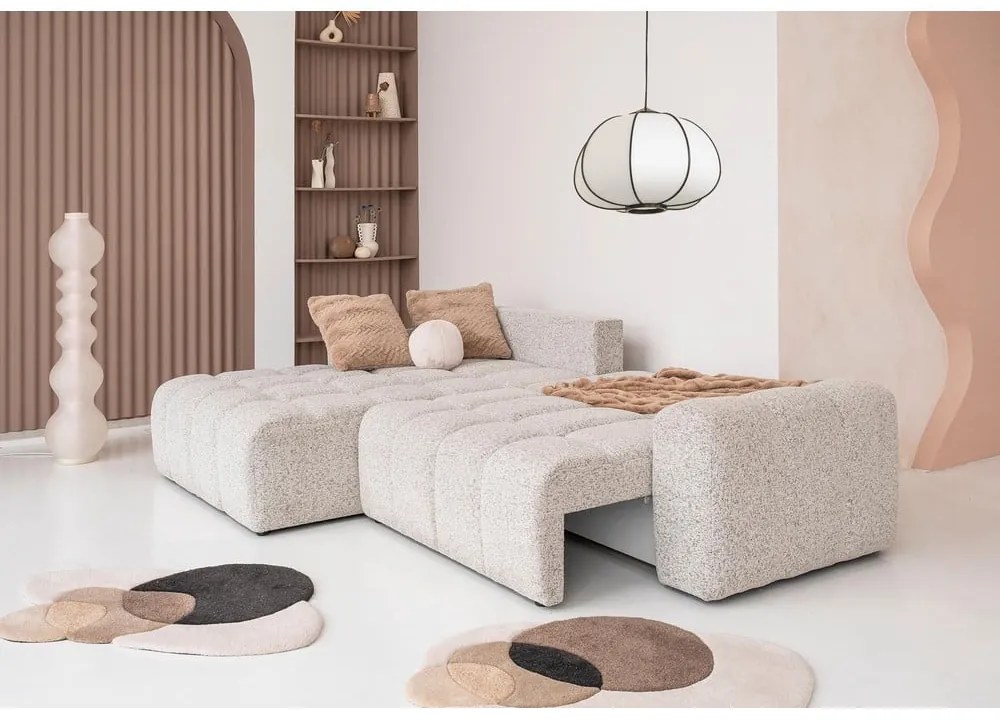 Divano angolare componibile beige allungabile/con contenitore (con penisola a sinistra) Lulu – Miuform