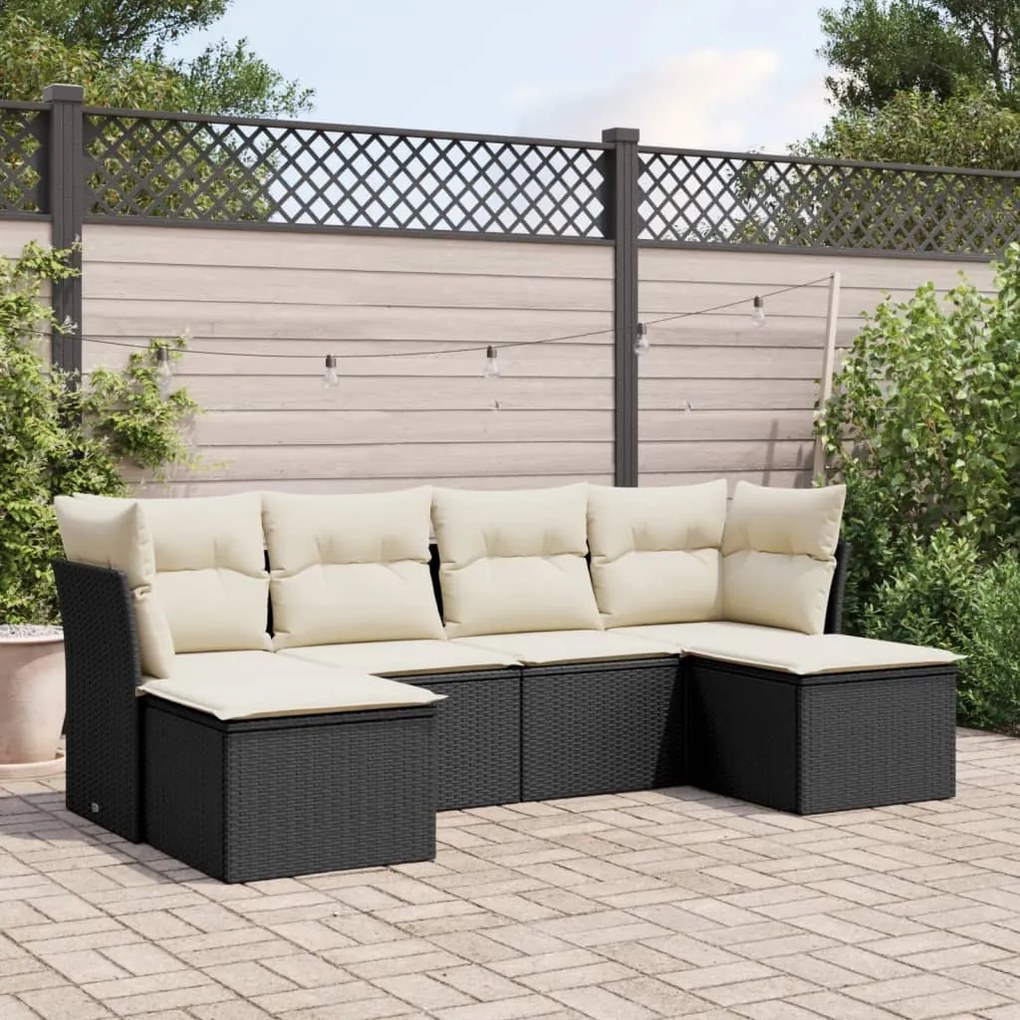 Set Divano da Giardino 6 pz con Cuscini Nero in Polyrattan