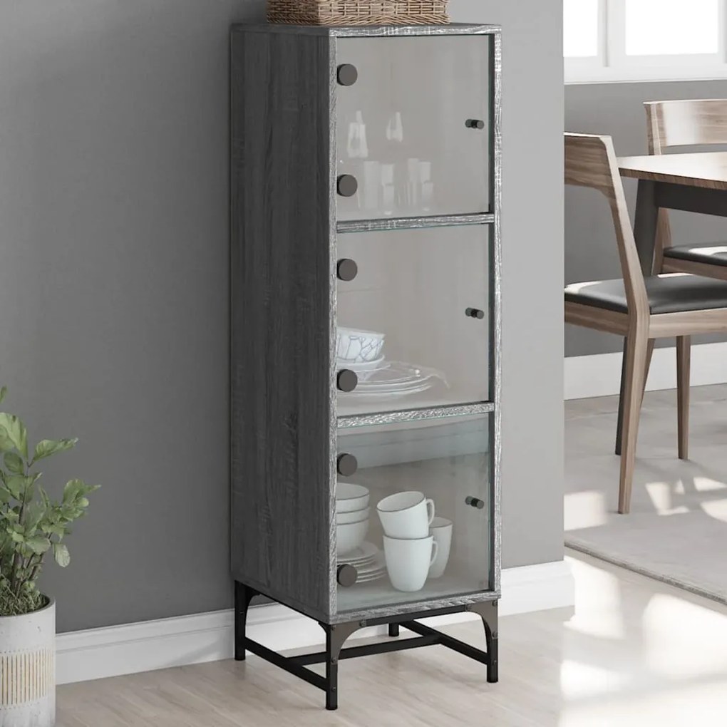 Credenza Con Ante İn Vetro Grigio Sonoma 35x37x120 Cm /