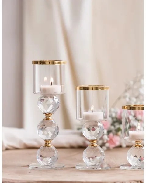 Set di 3 portacandele oro/trasparente