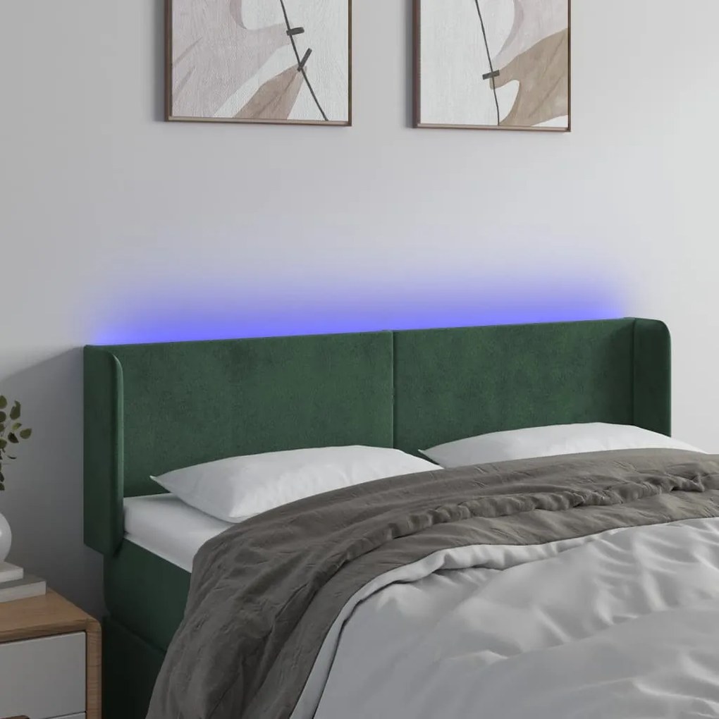 Testiera A Led Verde Scuro 147x16x78/88 Cm İn Velluto /