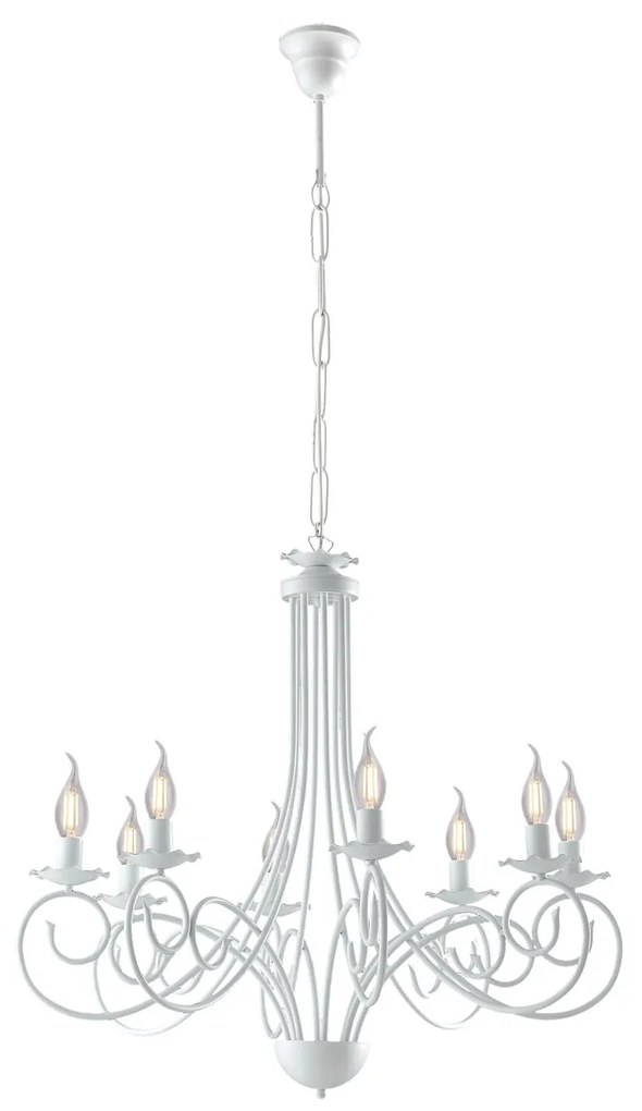 Lampadario Provenzale Candelabro Alma 8 Luci Ferro Battuto Bianco Shabby